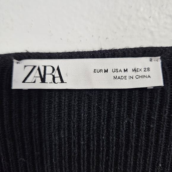 Zara Black Cropped Faux Wrap Ribbed Wool Sweater Size M - Picture 5 of 5